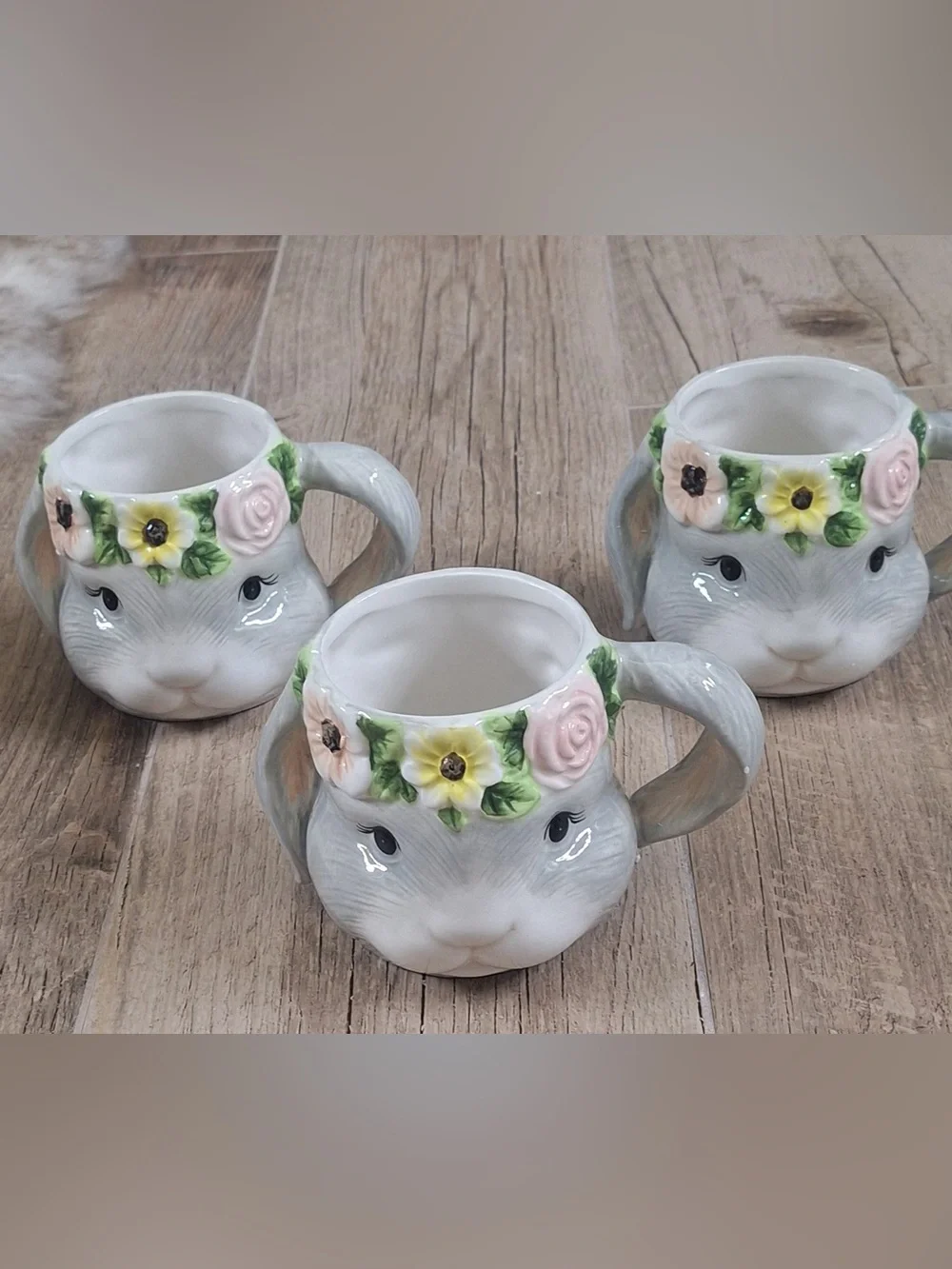 Certified International Sweet Bunny Set of 3 3D Ceramic Mugs Susan Winget NIB